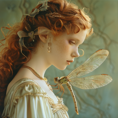 A magical Greek goddess with red hair and lion.