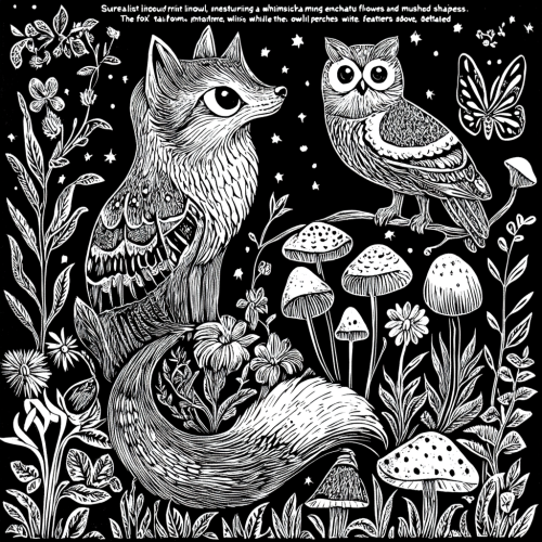 A magical black and white forest scene