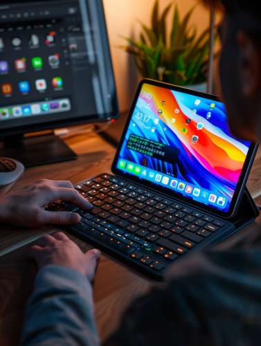 A magical keyboard and iPad on office desk