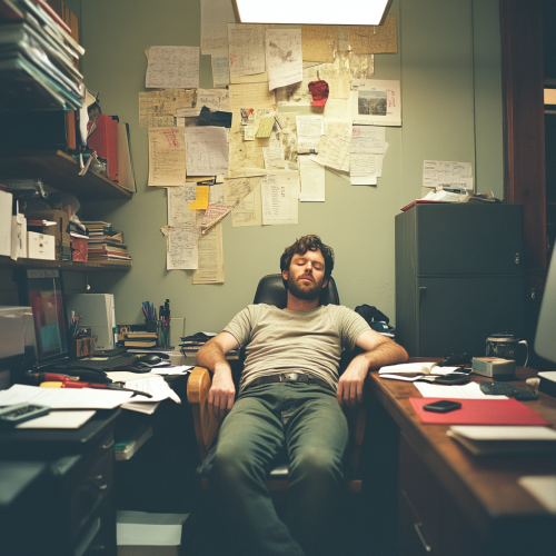 A man bored in office with distractions