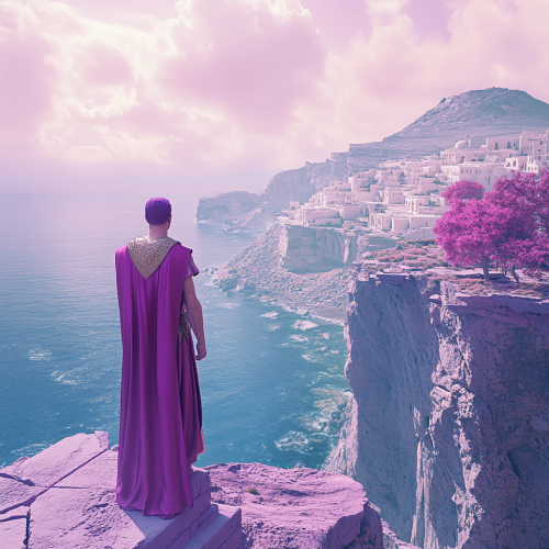 A man in Greek clothes looks at Greece