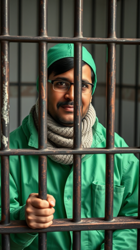 A man named Kejriwal in jail wearing suit.