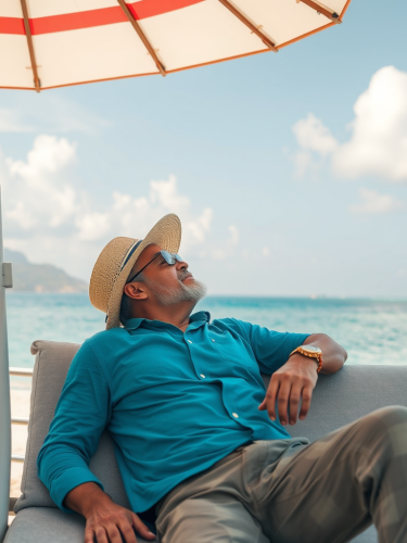 A man relaxing on a realistic holiday.