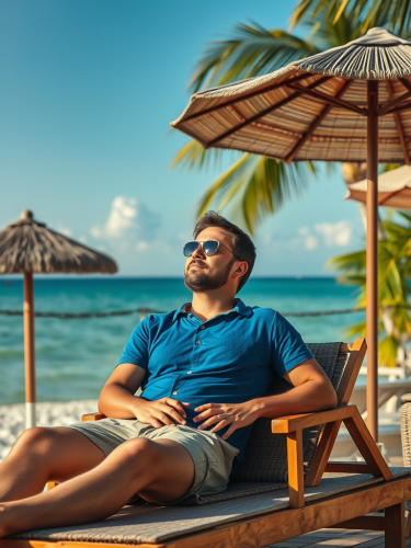 A man relaxing on a realistic holiday.