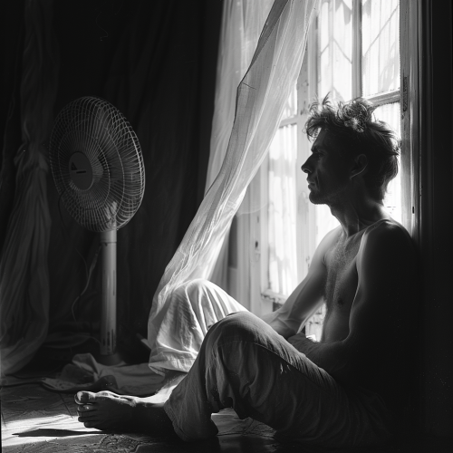 A man sitting by a window on summer