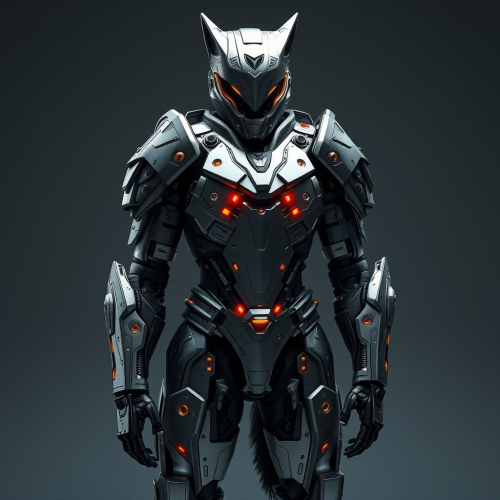 A man wearing robot wolf armor made of steel.