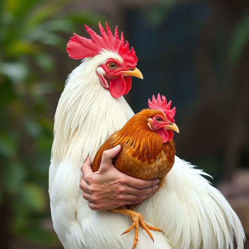 A man with a chicken friend.