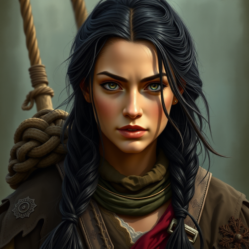 A medieval female pirate with black hair.