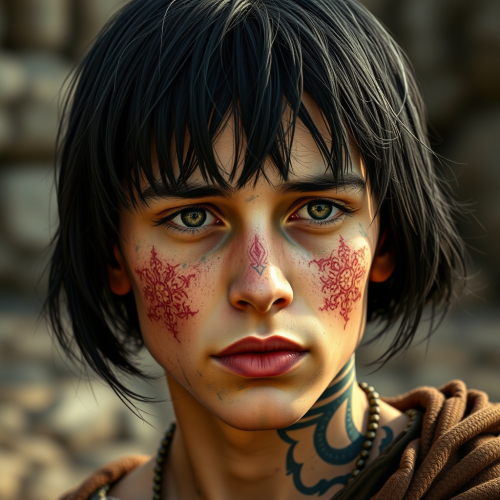 A medieval teenage boy with a tattoo