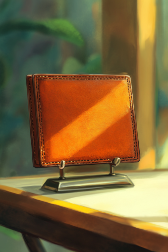 A men's leather wallet on display