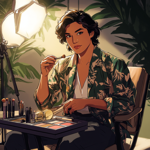 A meticulous makeup artist on film set.