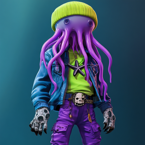 A mischievous purple jellyfish humanoid in punk style.
