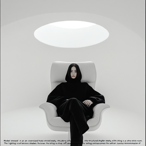 A model wearing black hoodie in white room