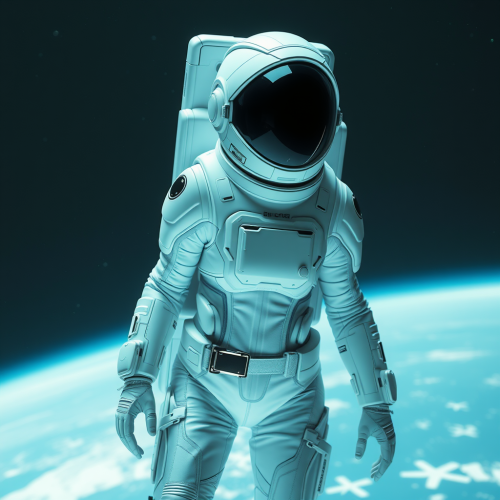 A modern astronaut in futuristic space suit floating.