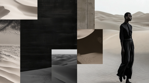 A modern desert fashion design in charcoal and brown