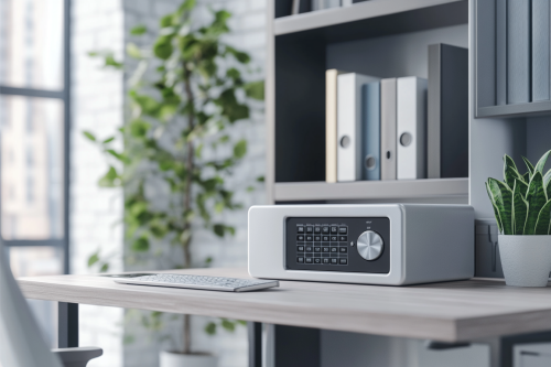 A modern home safe under an office desk