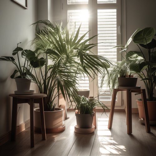 A modern house with indoor plants and frames