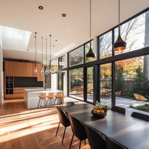 A modern house with natural light, open floor plan