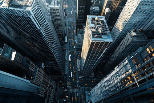 A modern skyscraper in a bustling cityscape