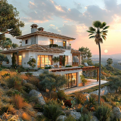 A modern two-story house on a hillside