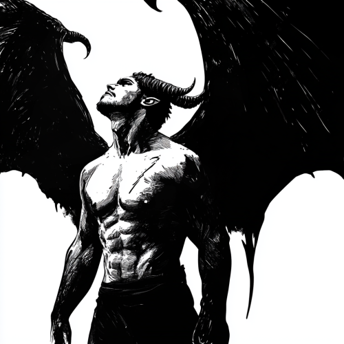 A muscular demon with large wings reaching upwards. A muscular demon with large wings reaching upwards.