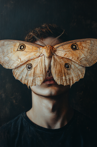 A mysterious person with moth covering face