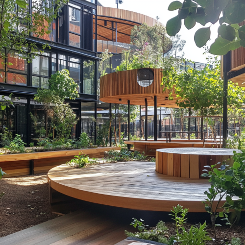A nature-inspired garden with study area at RMIT