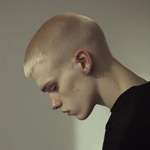 A pale young man with piercings in profile