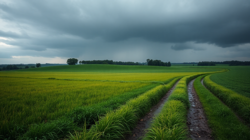 A path through a wet countryside field. A path through a wet countryside field.
