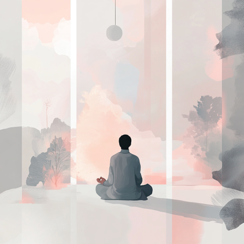 A peaceful person meditating in serene environment