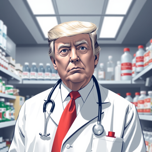 A pharmacist named Trump dispensing medicine.