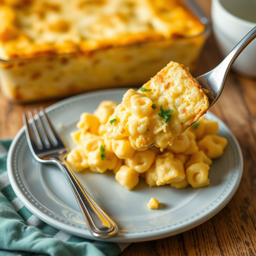 A plate of macaroni and cheese dish.