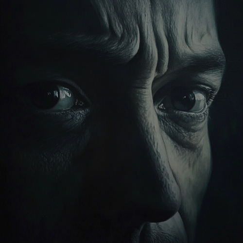 A portrait of a sad face