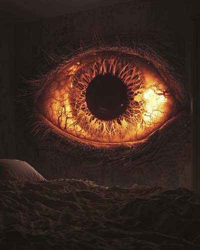 A powerful God watching an awake person in bed