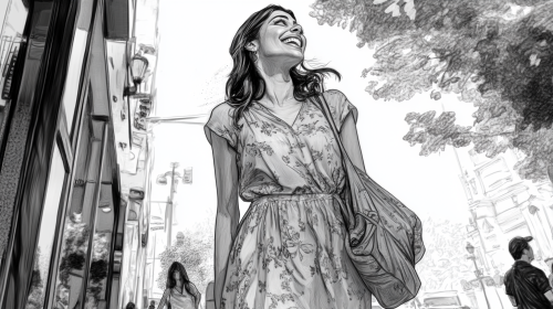 A pretty lady in a city smiling