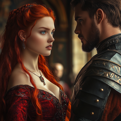 A princess with red hair in regal palace