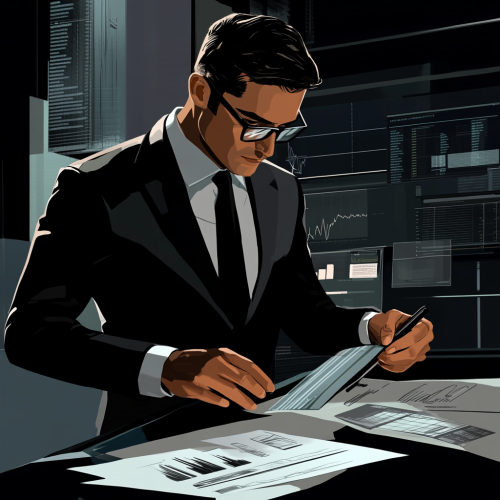 A professional analyzes charts in sleek work office