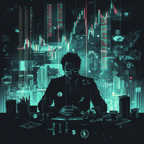 A professional coder in stylish office with money symbols A professional coder in stylish office with money symbols