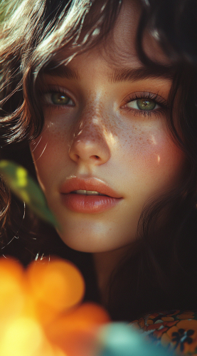 A realistic 1970s woman's beautiful face photo