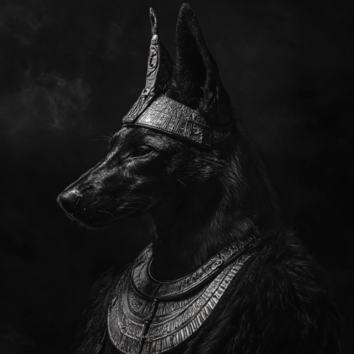 A realistic Anubis wearing pharaoh head dress