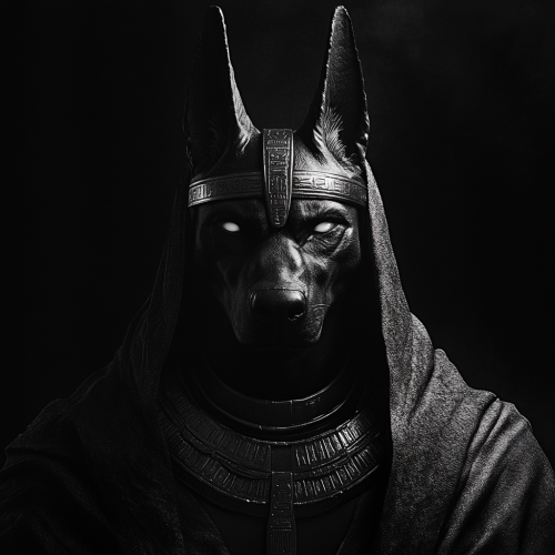 A realistic Anubis with light fur and high contrast