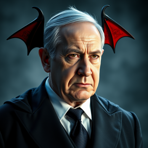 A realistic Benjamin Netanyahu dressed as Dracula.