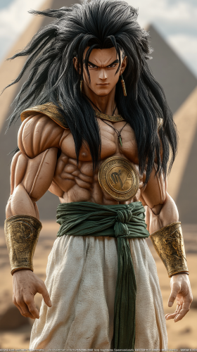 A realistic Raditz in Saiyan armor in desert