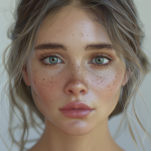 A realistic portrait with shiny hair and eyes