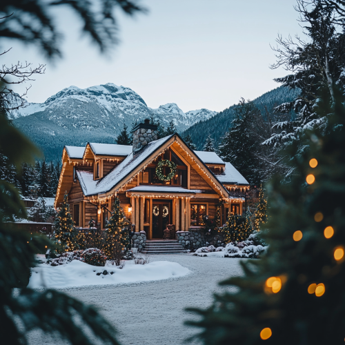 A realistic snowy scene in a Canadian cabin