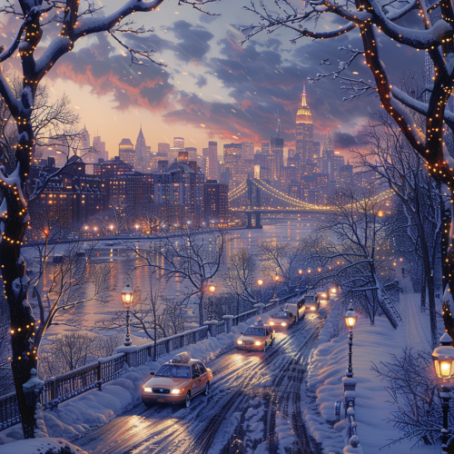 A realistic winter scene of New York City