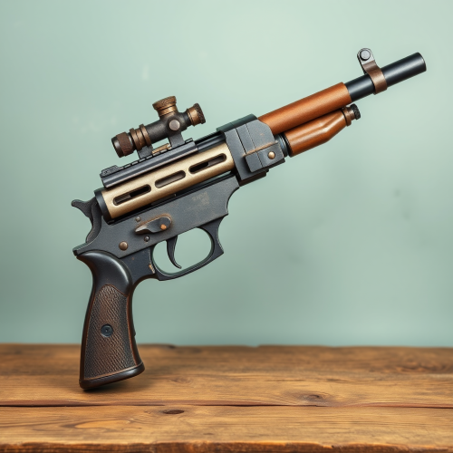 A retro machine gun design in hex pattern.