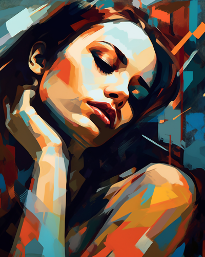 A sad woman in abstract art, expressing sorrow