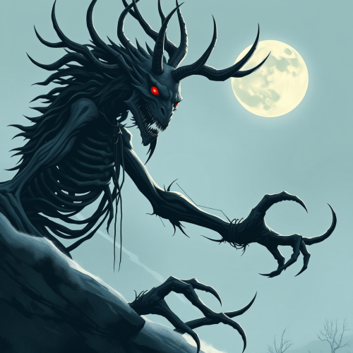 A scary creature standing in the forest.