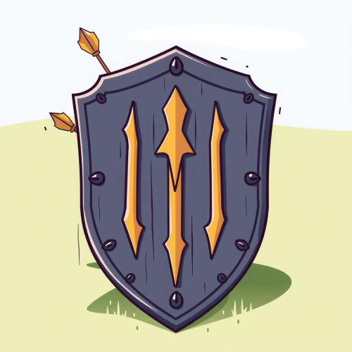 A shield catching arrows in a quick drawing.